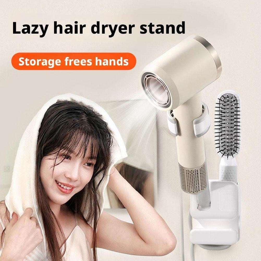 Angle Adjustable Hair Dryer Holder Non-Drilling Wall-Mounted Hair Dryer Stand For Bathroom Free-hand Lazy Storage Rack Shelf