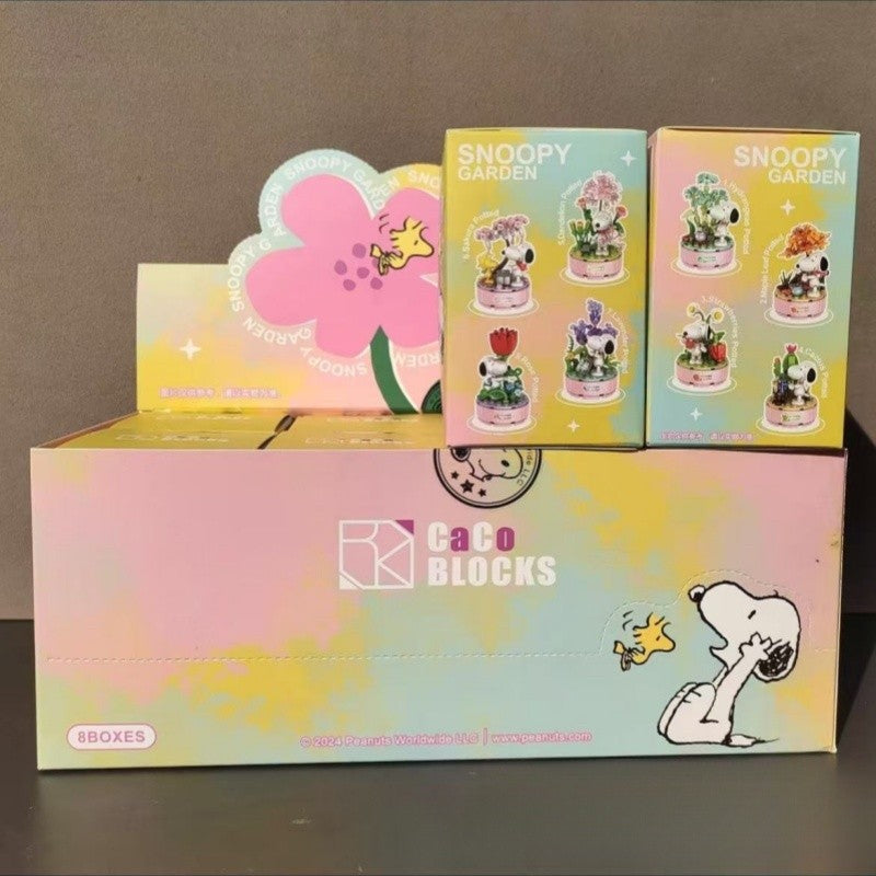 Original Snoopy Assemble Genuine Authorized Blind Box Supermarket Garden Furniture Scene Puzzle Building Block Desktop Decorate