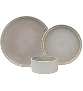 Siterra Santorini 16-Piece White Stoneware Dinnerware Set - Service for 4, Plate & Bowl Set, Rustic White with Reactive Blue Gla