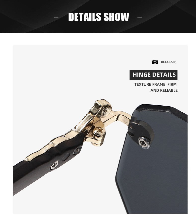 Square Sunglasses For Men Women Fashion Metal Leopard Head Rimless Eyewear Travel And Driving Shades Oculos De Sol UV400