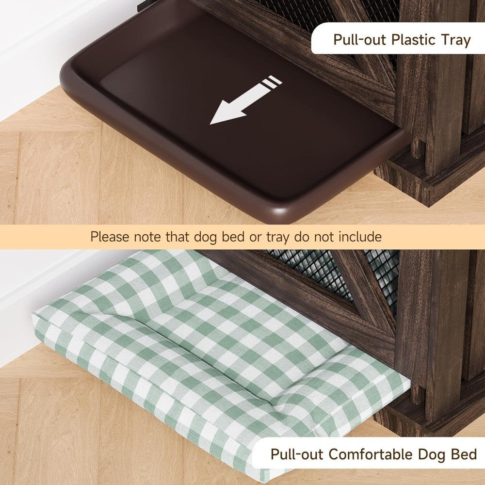 71" Dog Crate Furniture for 2 Dogs, Dog Kennel with 3 Storage Drawers & Removable Divider, Extra Large Double Dog Cage As TV Sta