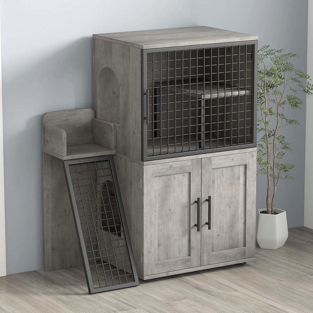 Cat Litter Box Enclosure with Platform,Double Layer Cat Litter Hidden Furniture,Cat Washroom Furniture,Cat House with Ladder