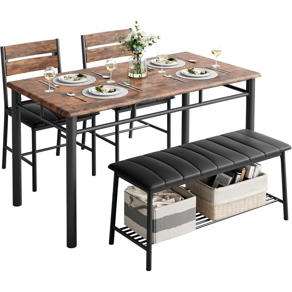 4-Piece Dining Set with Upholstered Bench and Chairs, Compact Kitchen Table for Small Spaces