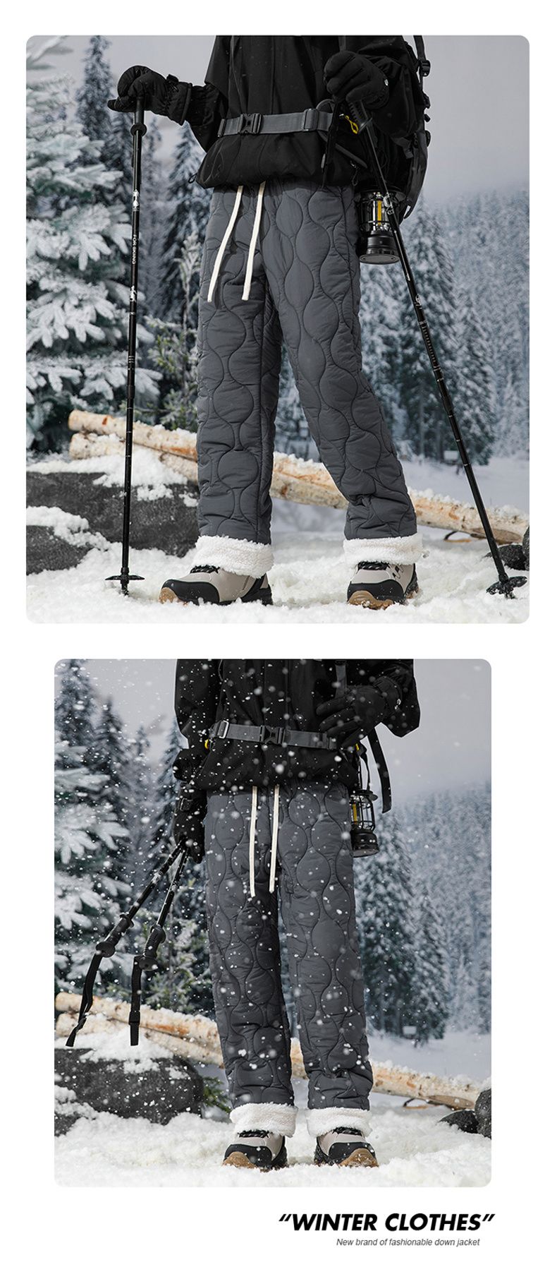Winter Down Pants Men's Trendy Ski Waterproof Thick Fleece Warm Straight Cotton Trousers Women's Casual Cold-proof Padded Pants
