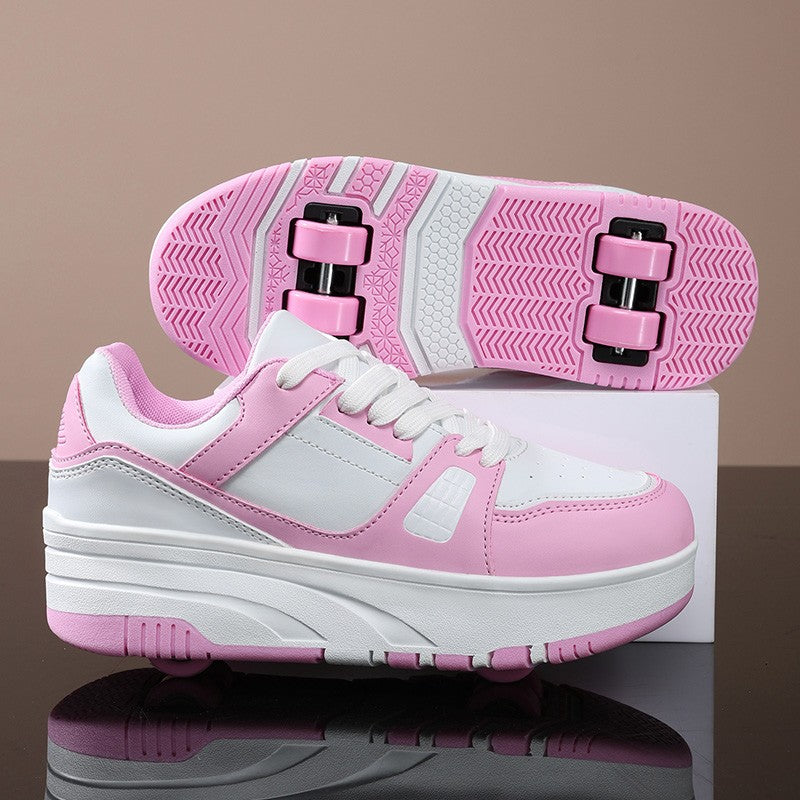 Four wheel roller shoes Boys girls walking shoes Casual outdoor sports slide and shrink school students pulleys shoes sneakers