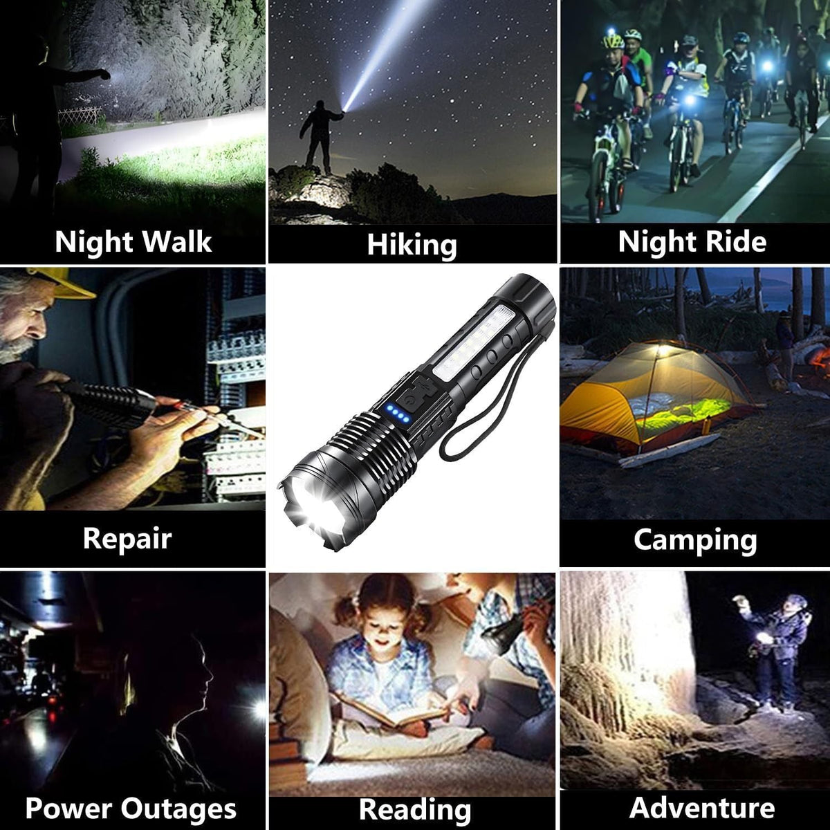Rechargeable LED Flashlights, Super Bright Handheld Flashlight, 7 Modes with COB Work Light, Tactical Flash Light for Home
