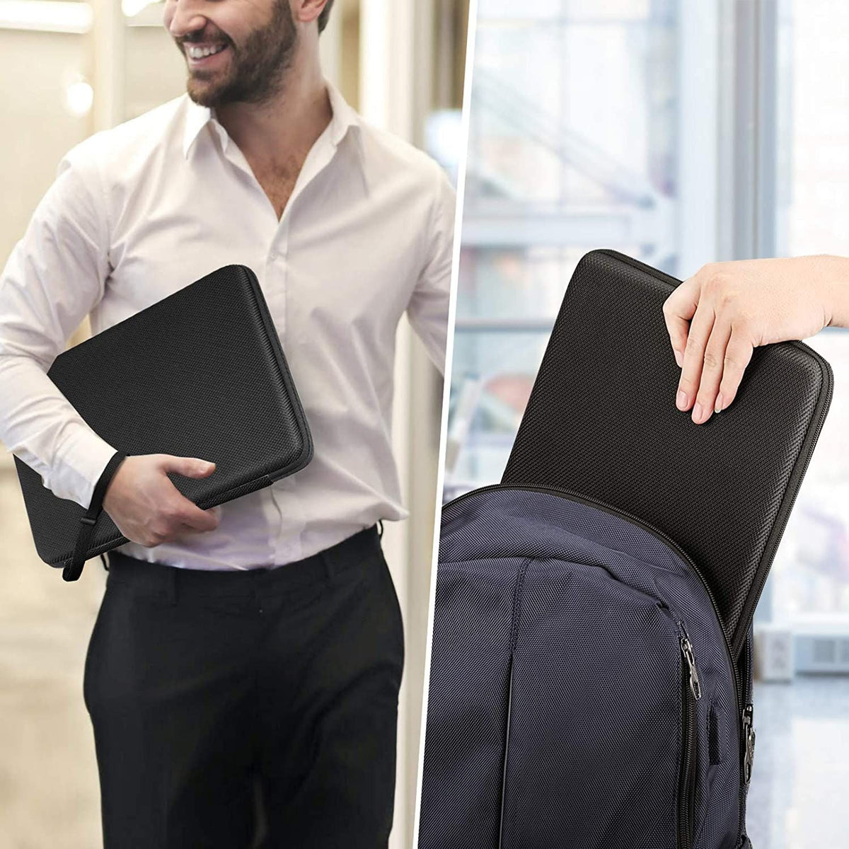 13 14 15.6 inch Laptop Sleeve Bag Shockproof Computer Bag Waterproof EVA Protective Carrying Case Black with Straps