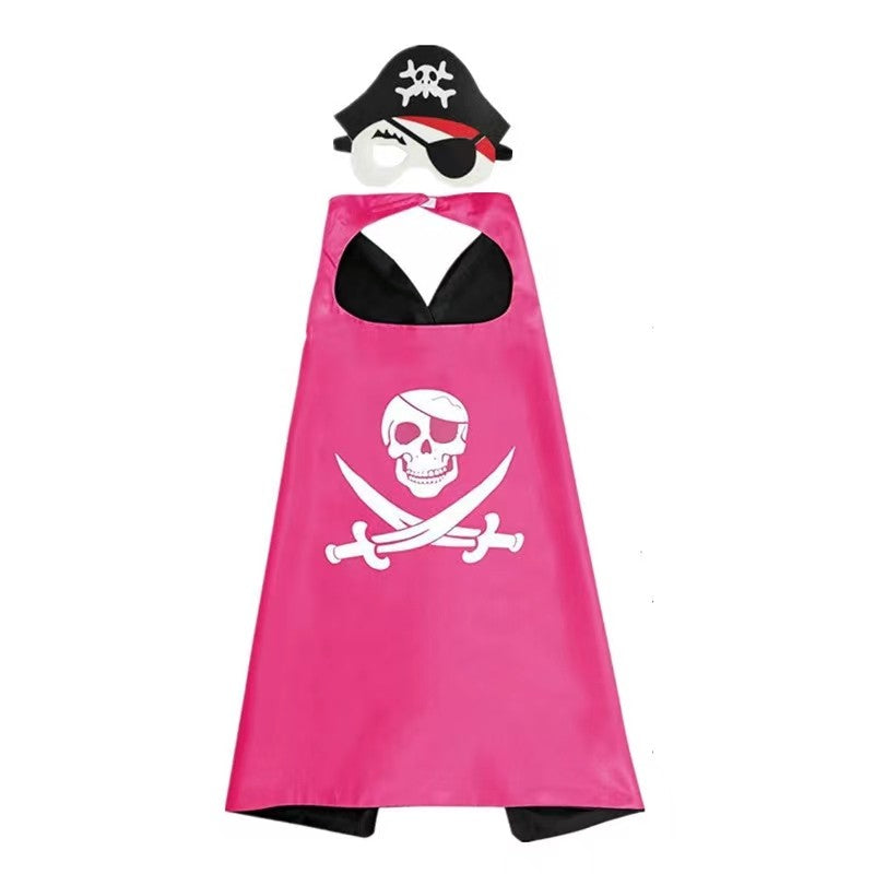 3-12Y Pirate Skull Cape Toddler Play House Dress Up Cape Printed Pattern Holiday Performance Fashion Suit Halloween Party Gift