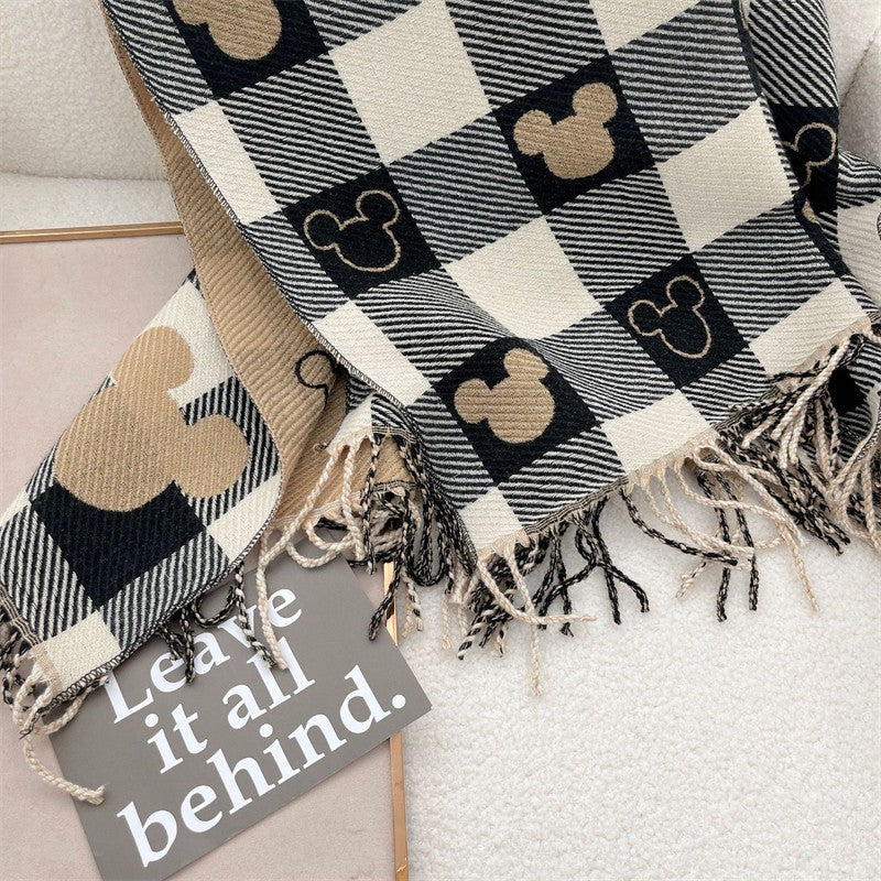 NEW Disney Mickey Women's Scarf Cute Cartoon Mickey Girls Soft Cashmere Scarf Autumn and Winter Warm Fashion Holiday Gifts