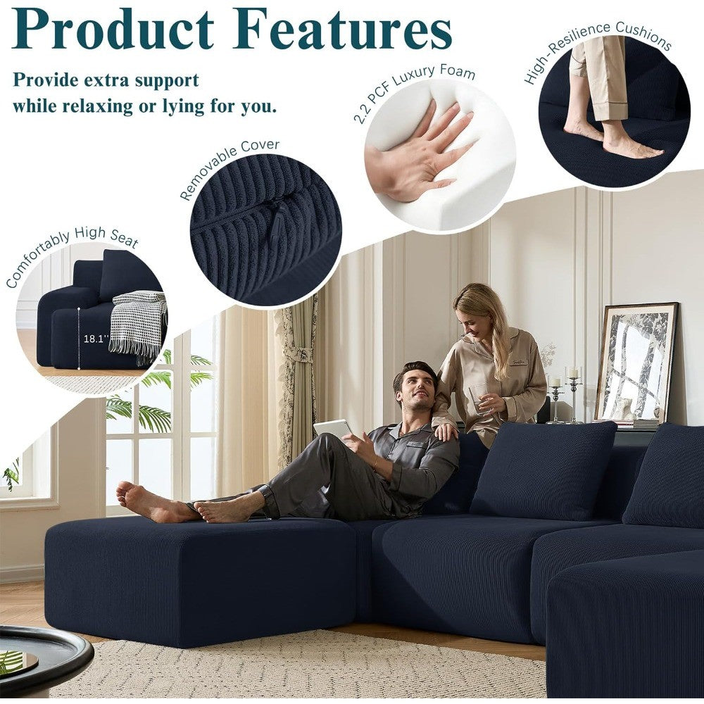 Oversized U-Shaped Corduroy Sectional Sofa Set with 2 Ottomans Deep Seat Boneless Comfortable Living Room Couch