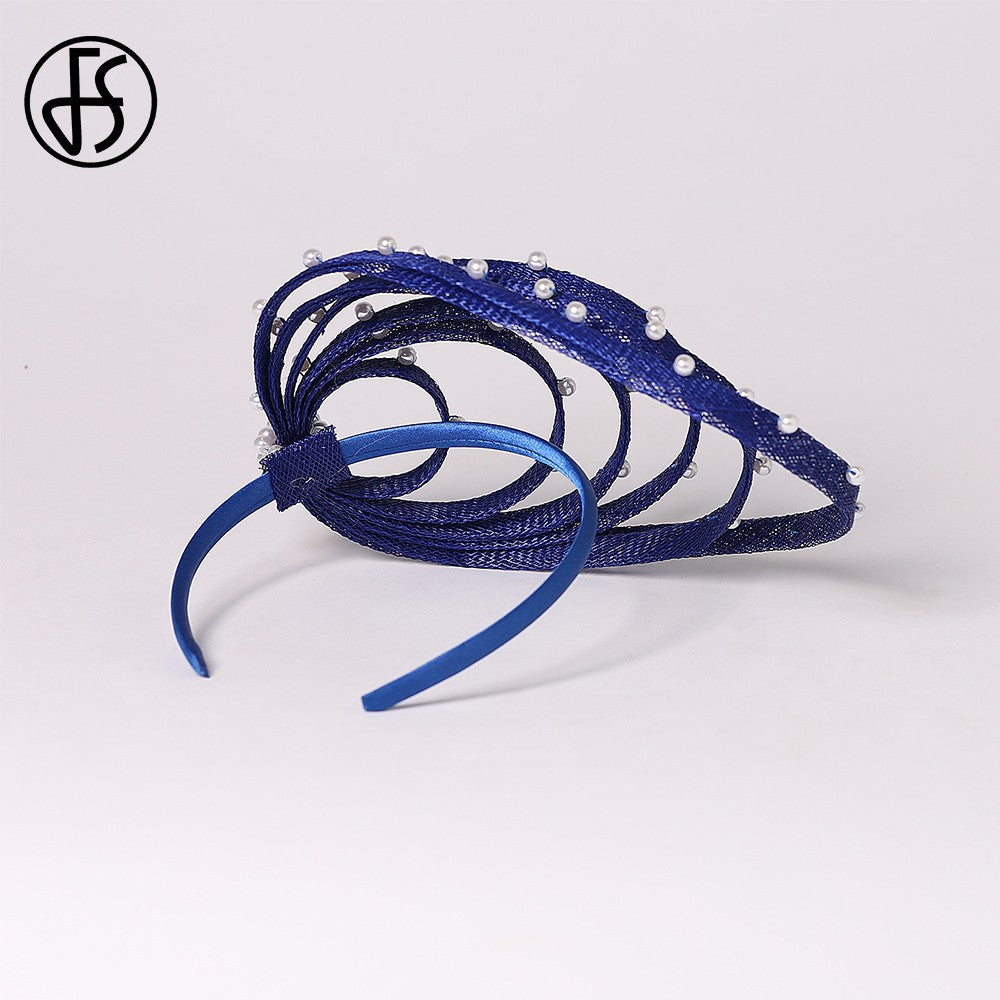 Royal Blue Fascinator Hat with Faux Pearls - Elegant Wedding Headdress, Derby Hats for Women, Cocktail Tea Party Church Events