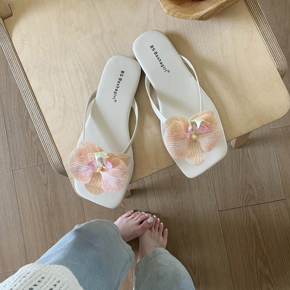 Daily Sweet Butterfly Orchid Slipper Summer Vacation Flower Flip Flops Elegant Out Wear Women's Sandals Ladies/Girls