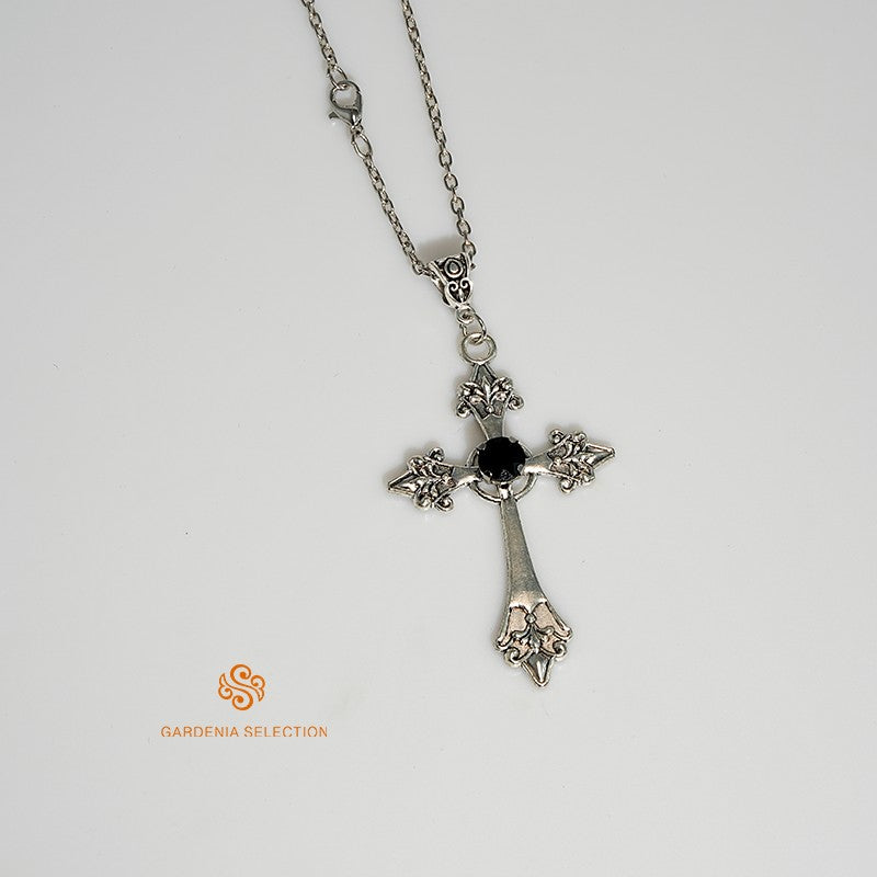Punk Crystal Cross Pendant Necklace Gothic Clavicle Necklace Aesthetic Jewelry Men's Women's Party Gifts
