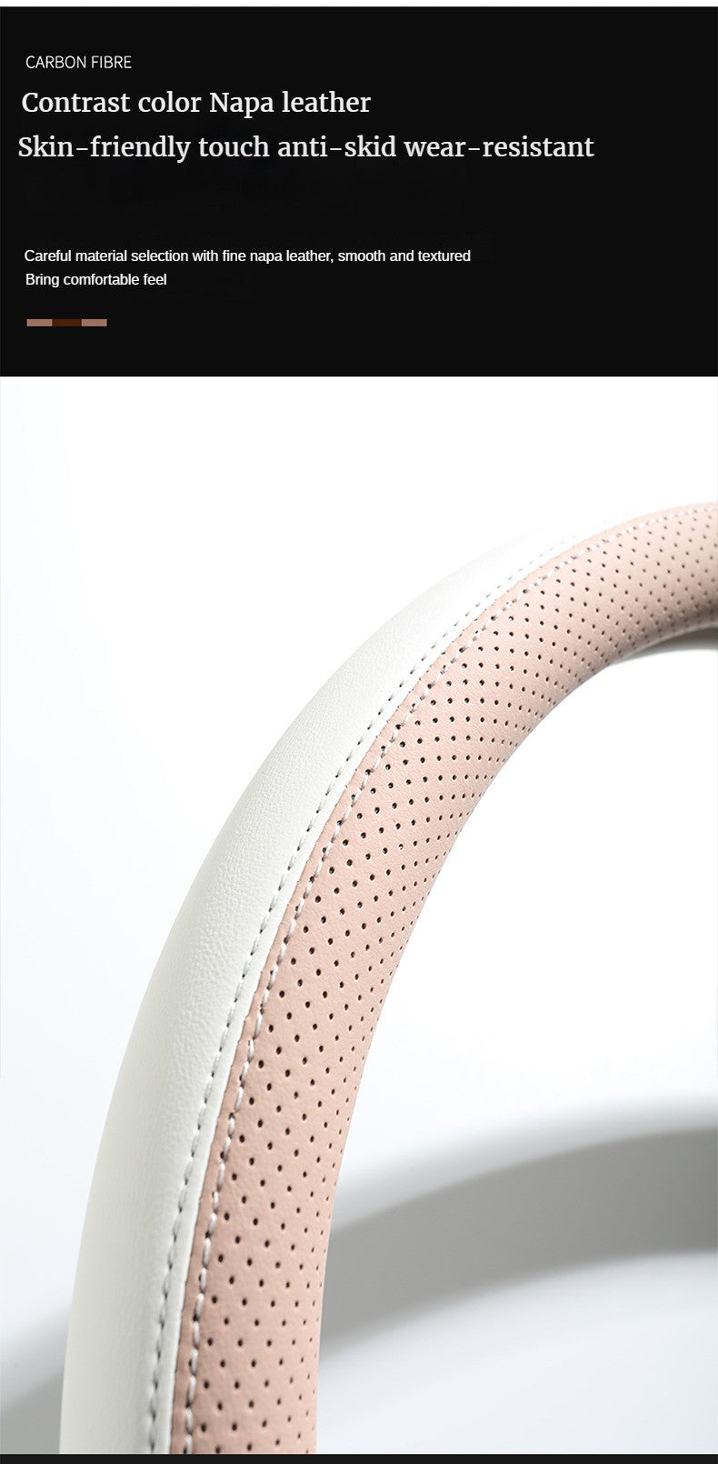 Perforated Nappa Leather Car Steering Wheel Cover Warm in Winter and Cool in Summer, Universal 15 Inch, Anti-Slip, Odorless