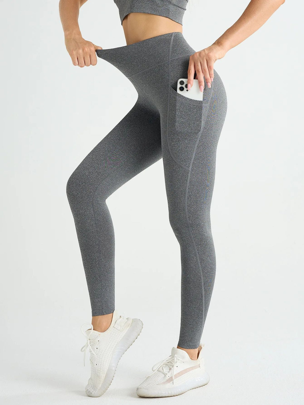 New High Waist Women's Leggings Stretch Yoga Pants Tights With Pockets Push Up Fitness Running Sportswear Solid Color Pants
