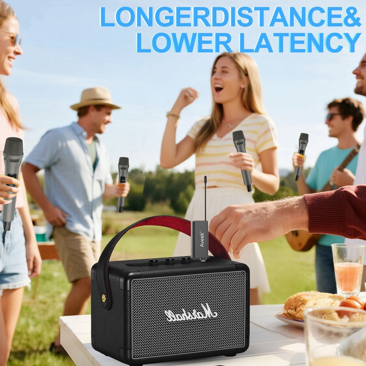 Aveek Wireless Microphone, Dynamic Wireless Microphones With One-to-One Chip Connection And Rechargeable Receiver, 12H Duration,