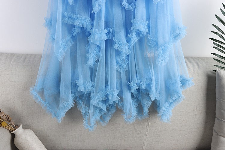 TIGENA Tutu Tulle Long Skirt for Women 2023 New Summer Korean Aesthetic Cute Irregular Mesh High Waist Maxi Skirt Female Purple