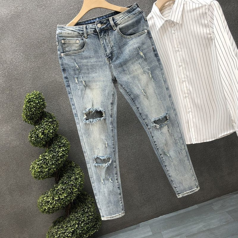 Summer Men's Jeans Trousers Tapered Harajuku Korean Fashion 2025 Autumn Classic Clothes Y2k 2000s Light Blue Male Cowboy Pants