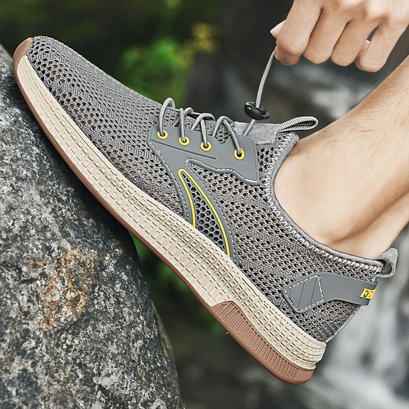 Outdoor Men Casual Shoes Genuine Leather Mens Shoes Brand Climbing Hiking Travel Shoes Breathable Man Sneakers Summer Footwear