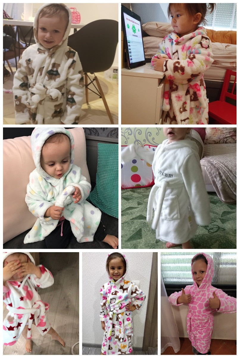 Boy and Girls Flannel Pajamas Robe Autumn and Winter Children Sleepwear Soft Hooded Kids Homewear 2-8 Years