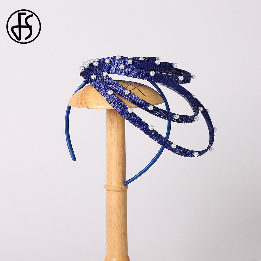 Royal Blue Fascinator Hat with Faux Pearls - Elegant Wedding Headdress, Derby Hats for Women, Cocktail Tea Party Church Events