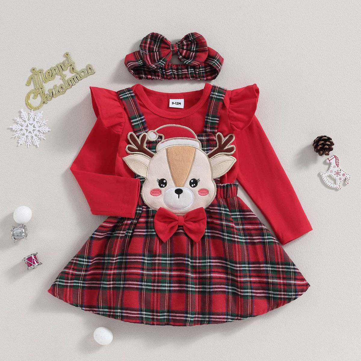 ma&baby 0-18M Christmas Newborn Infant Baby Girl Clothes Sets Knit Red Romper Deer Plaid Skirts Headban Xmas Outfits Costume D05