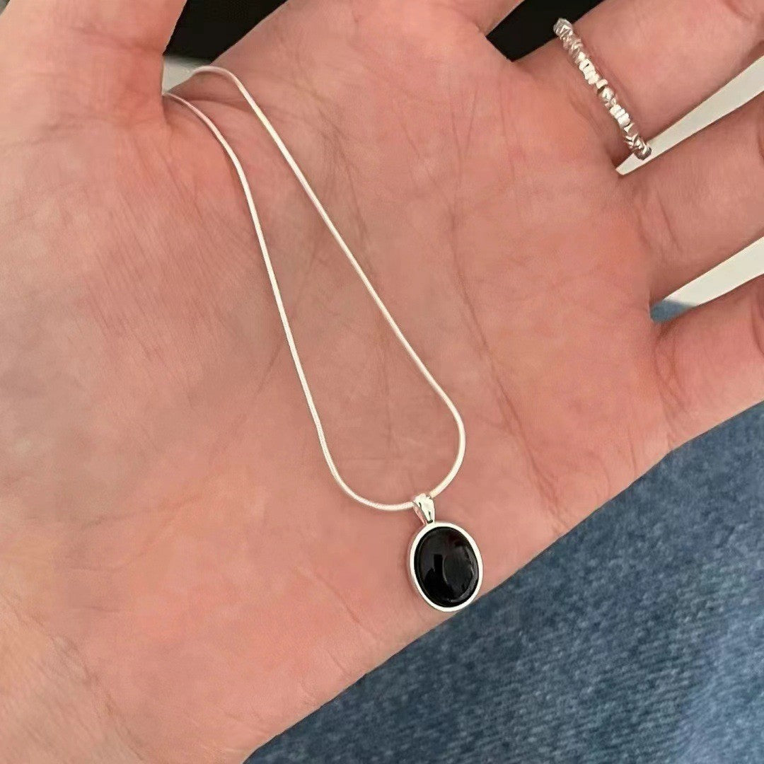 Simple Oval Aquamarine Moonstone Pendant Necklace for Women Girls Luxury Snake Chain Necklace Fashion Collar Jewelry Gifts