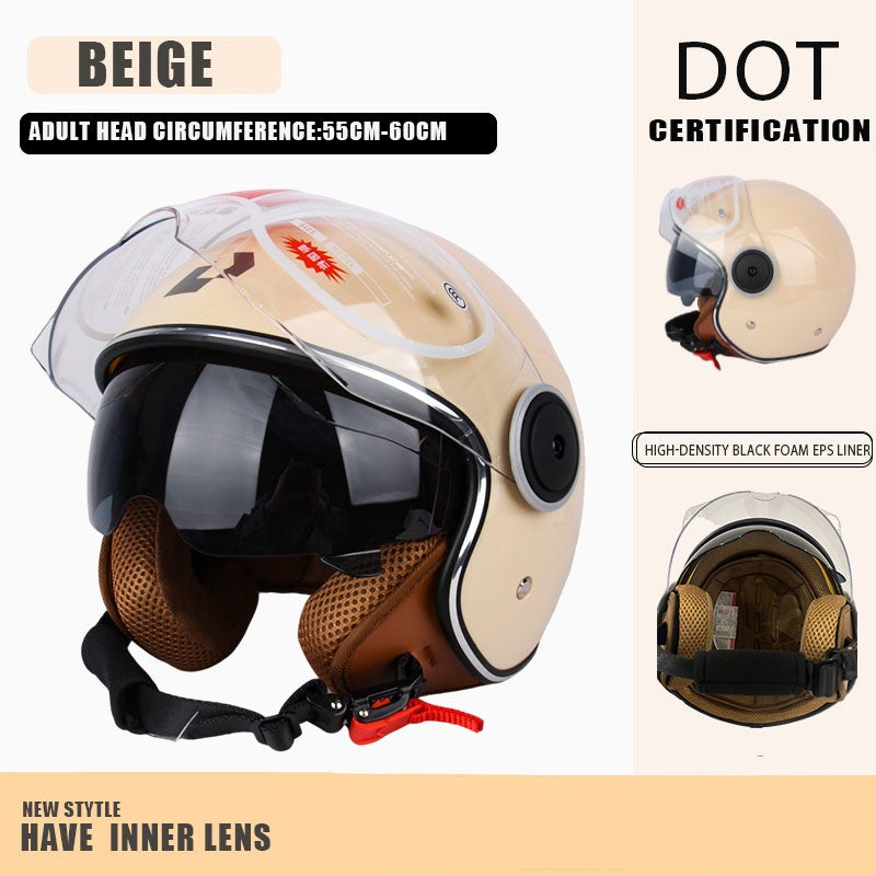 DOT certification Protective helmet Dual Lens Vintage Helmets Four Seasons Racing Half Helmet