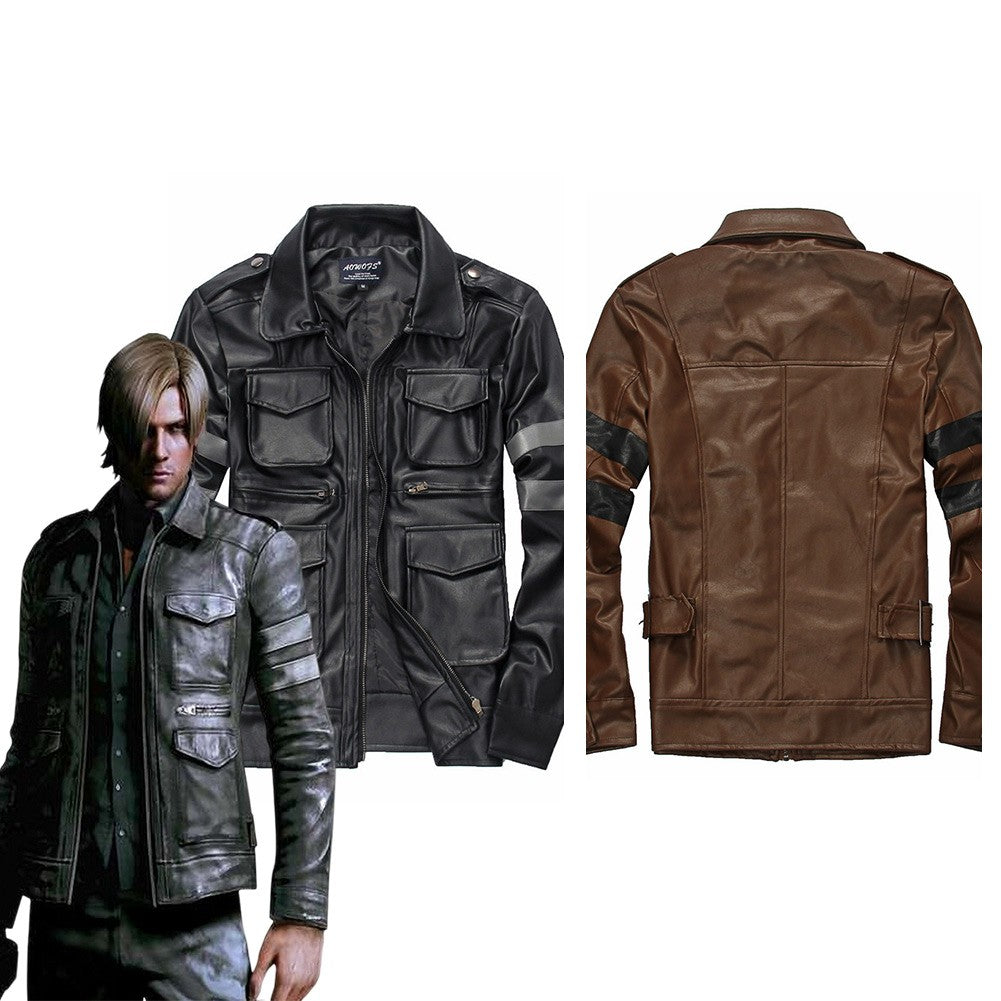 Leon Kennedy Cosplay Costume Jacktet Pu Coat Outfits Boys Men Adult Street Casual Clothing Halloween Carnival Disguise Suit