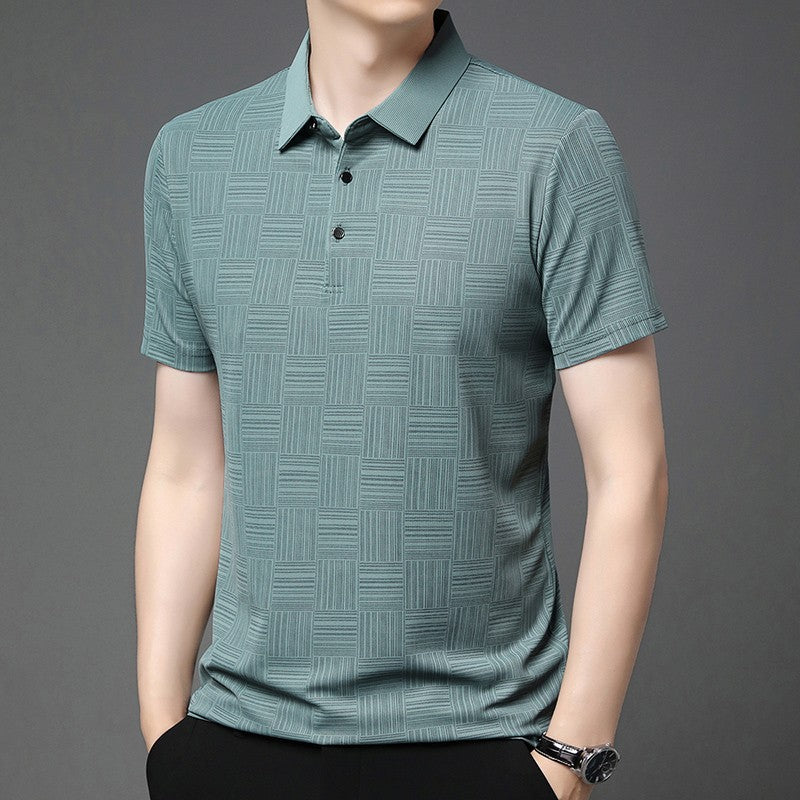 2024 Men's New Printed Business Casual Short sleeved POLO Shirt Fashion Short sleeved Comfortable and Breathable Top