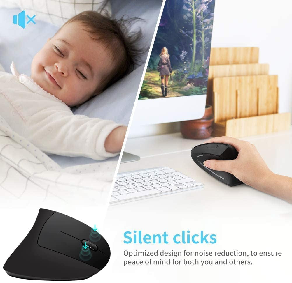 OUIO Ergonomic Wireless Mouse, Rechargeable, Bluetooth5.4 & 2.4GHz Dual Mode, Silent Click, for Laptop/PC/Mac