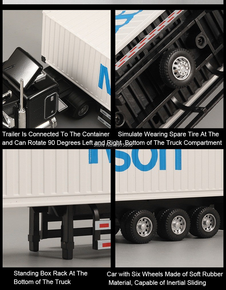 1:50 Alloy Heavy Trucks Toys Models Cars Container Vehicles Light Music Miniature Transport Car Rubber Tires Kids Gifts