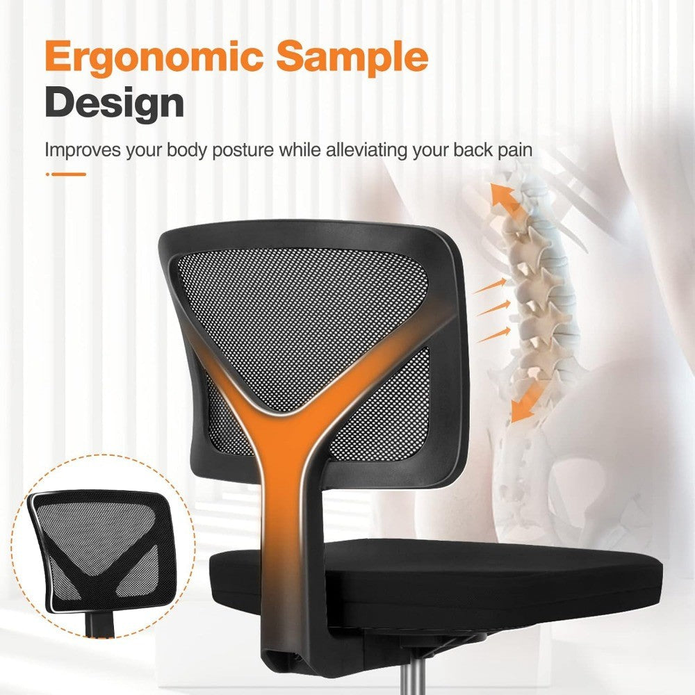 Ergonomic Mesh Swivel Office Chair with Low Back, Rolling Wheels, and Comfortable Armless Seat