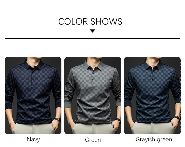 BROWON Polo Shirts for Man Autumn Business Slim Fit Long Sleeve T Shirt Men 2025 New Casual Loose Pullover Plaid Men Tops & Tees