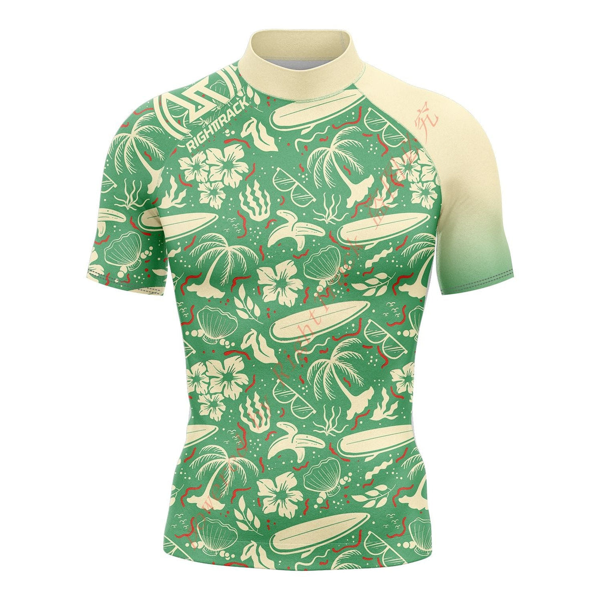 Hot Men's Short Sleeve Surfing Shirt Nautical Diary Lycra Rashguard RIGHTTRACK For Surf Sportswear Beach Swimwear UPF50+ Clothes