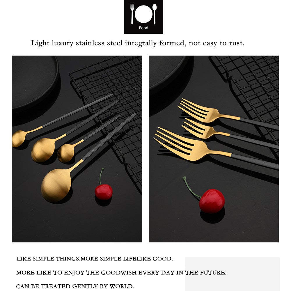 Tableware Stainless Steel Black Gold Flatware Cutlery Set Dinnerware Dinner Knife Coffee Spoon Fork Salad Fork Spoon Silverware