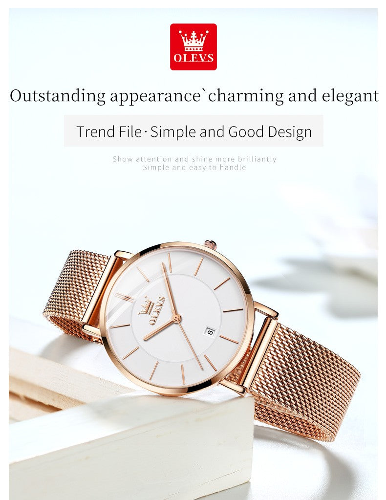 OLEVS 5869 Fashion Women's Watches Milanese Mesh Belt Waterproof Simplicity Versatile Quartz Watch for Lady Original Wristwatch