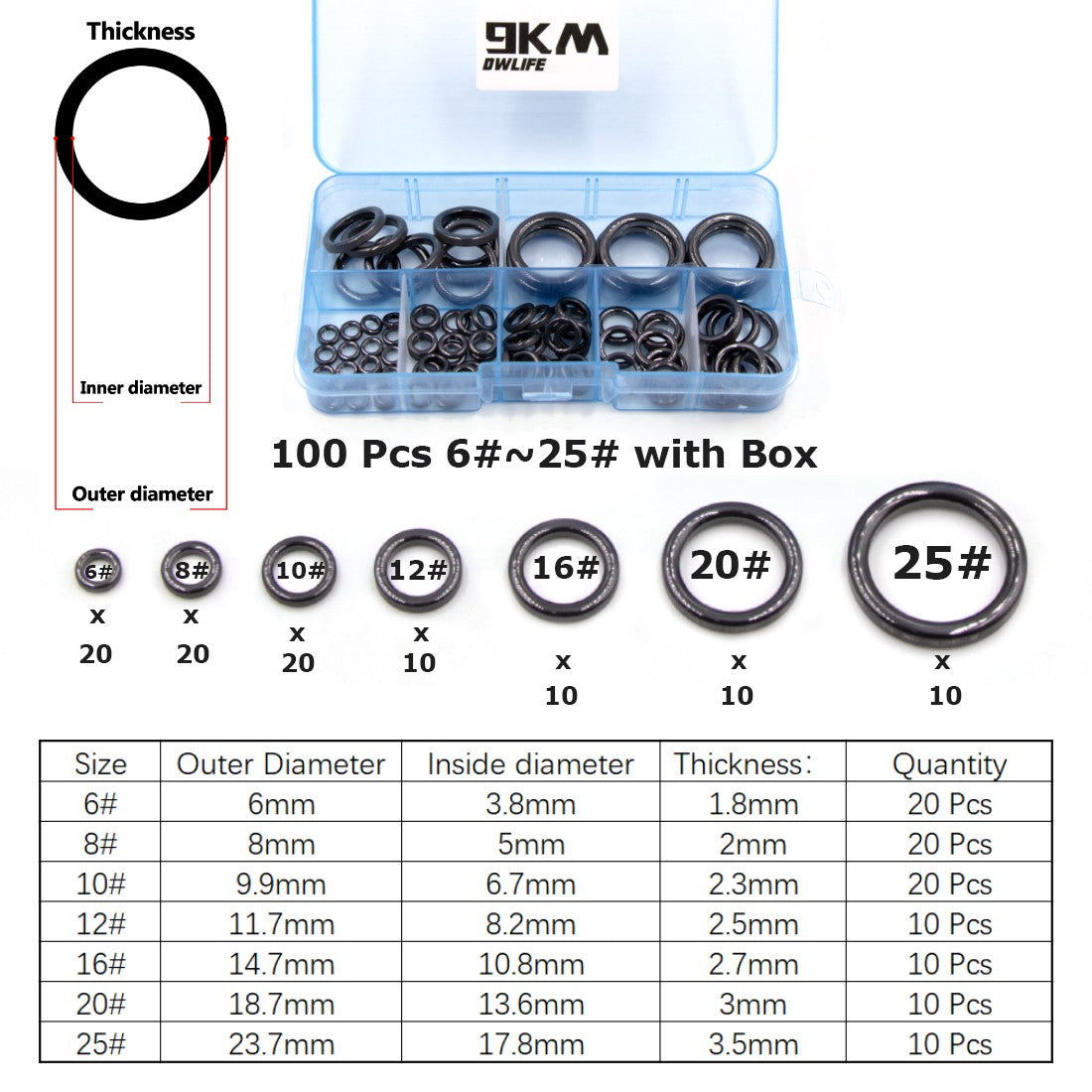 Fishing Rod Guides Ring 10Pcs~100Pcs Wear Resistant Ceramic Guide Ring Rod Repair Replacement Kit Alconite Ring Black 6mm~47.3mm