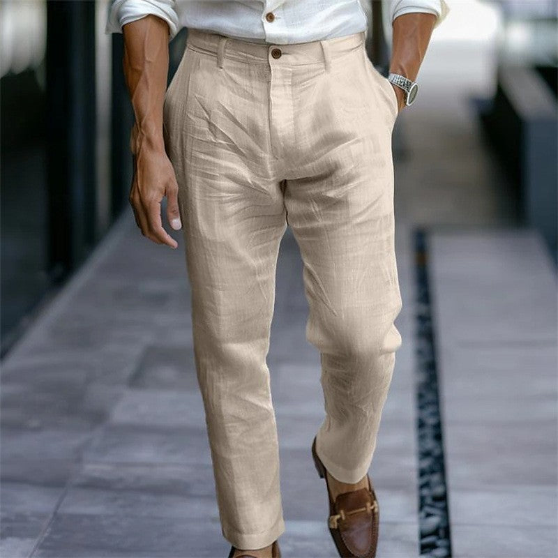 2025 Male Men's Casual Dress Linen Pants Solid White Gray Trouser Plus Size 3xl Mens Elegant Fashion Sweatpants Men Streetwear