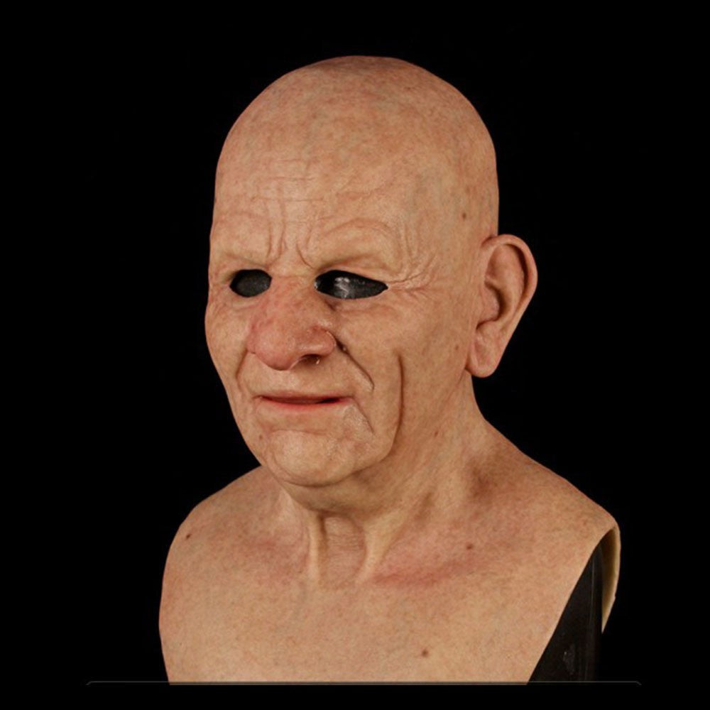 Old Man Mask Full Head Realistic Grandpa Face Wig Scary Elderly Costume For Halloween Party Centerpiece Home Display For Adults
