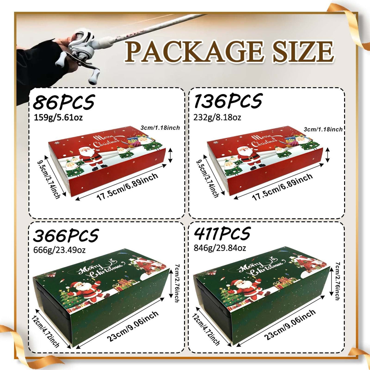411/366/136/86Pcs of Christmas fishing lure set with storage box, which is common in salt water and fresh water