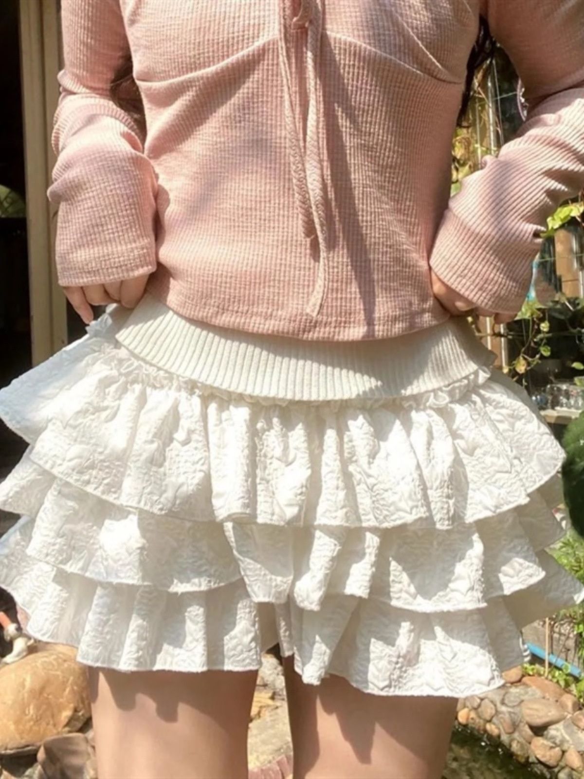 Kawaii Ball Gown Short Skirt Pleated Ruffles Layered High Waist Solid Mini Cake Skirts Lolita Girl Sweet Cute Elastic Waist Y2K