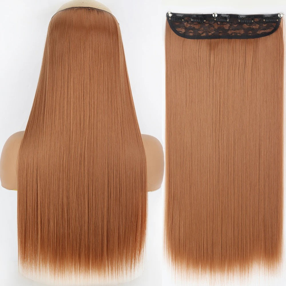 Long Straight Hairstyle 5 Clip Natural Hair Extension Synthetic Fiber Heat-Resistant Hairpiece 22"32" Black Brown Blonde