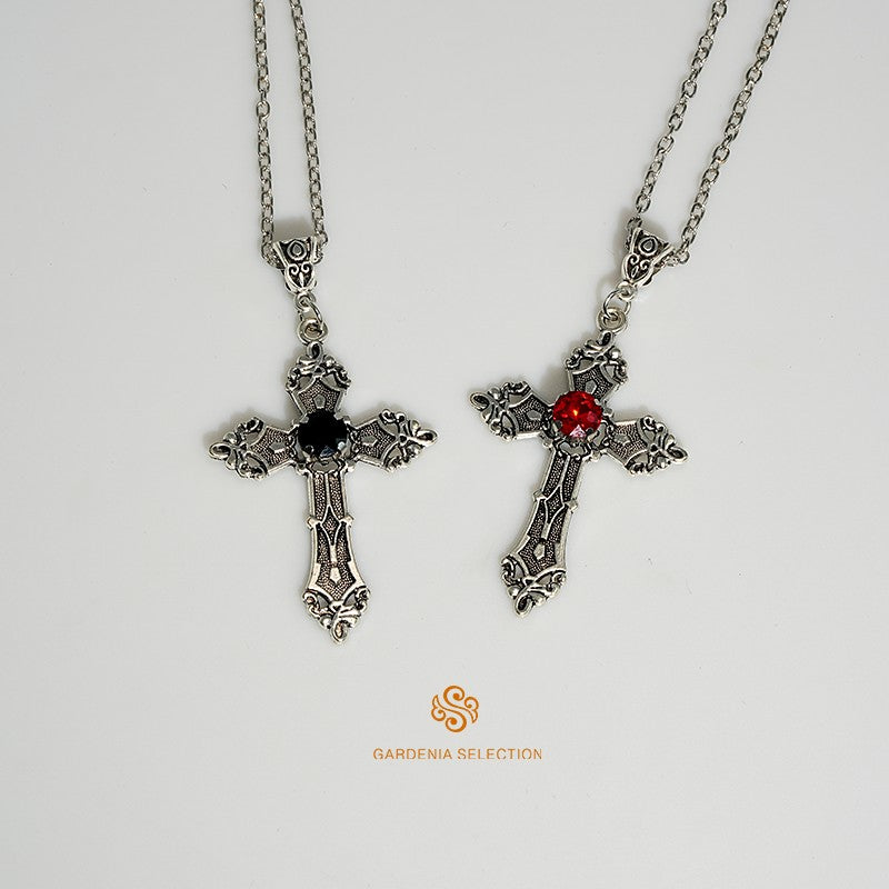 Punk Crystal Cross Pendant Necklace Gothic Clavicle Necklace Aesthetic Jewelry Men's Women's Party Gifts
