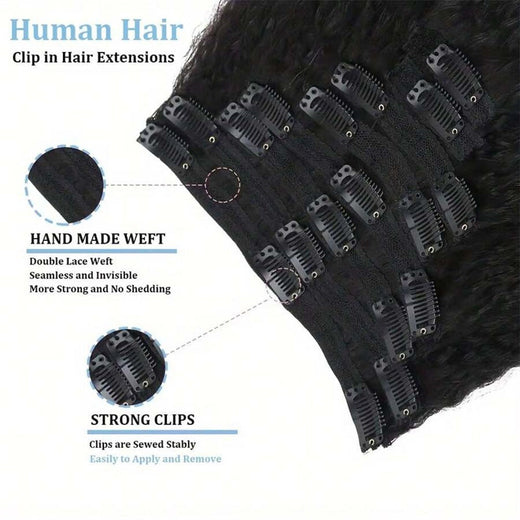 Clip In Hair Extensions Real Human Hair Clip Ins 8pcs Kinky Straight Human Hair Clip In Extensions Soft Silky Invisible Edge