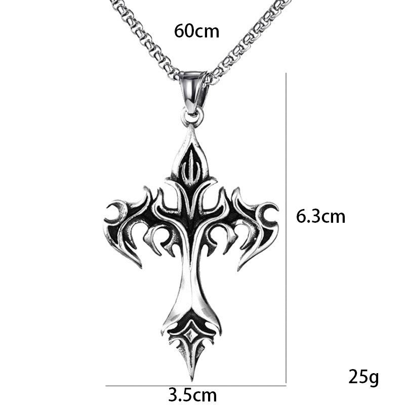 Hip Hop Flame Cross Pendant Necklace Stainless Steel Minimalist Jewelry For Men Retro Fashion Unisex Gift Couple Accessories