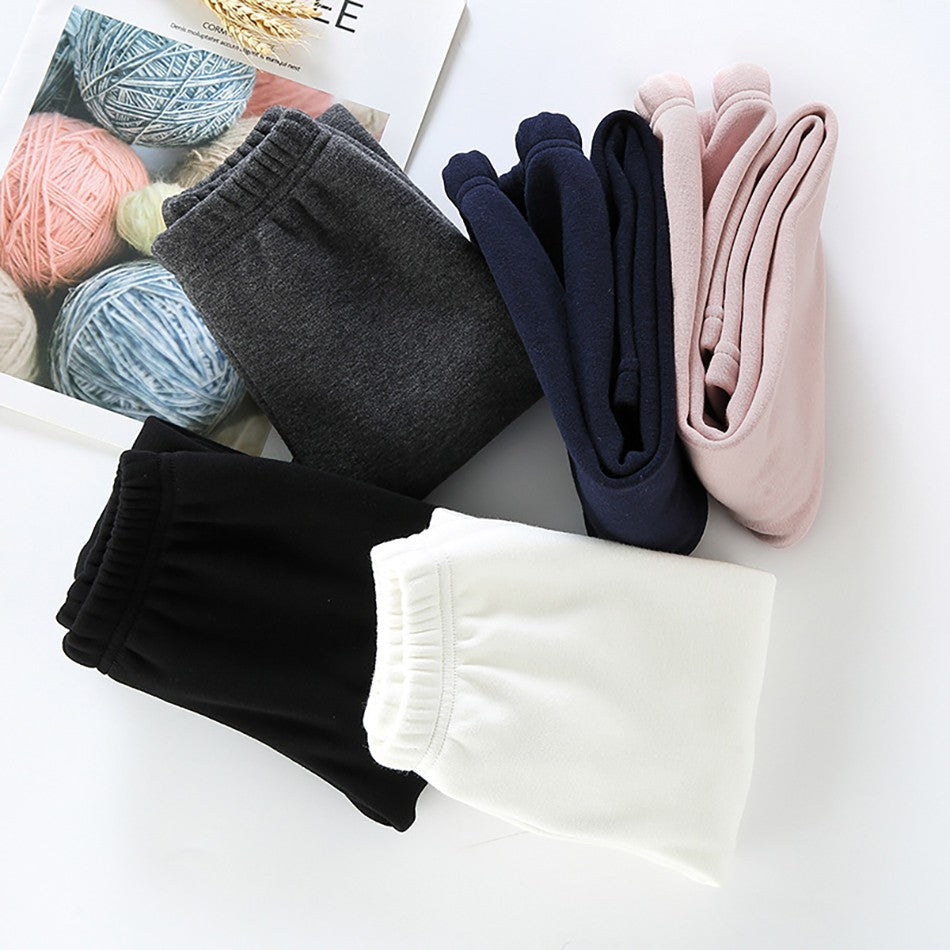 Girls Fleece-Lined Winter Thermal Pants Children Thickened Warm Soft Black White Gray Pink Outdoor Leggings for Kids Clothing