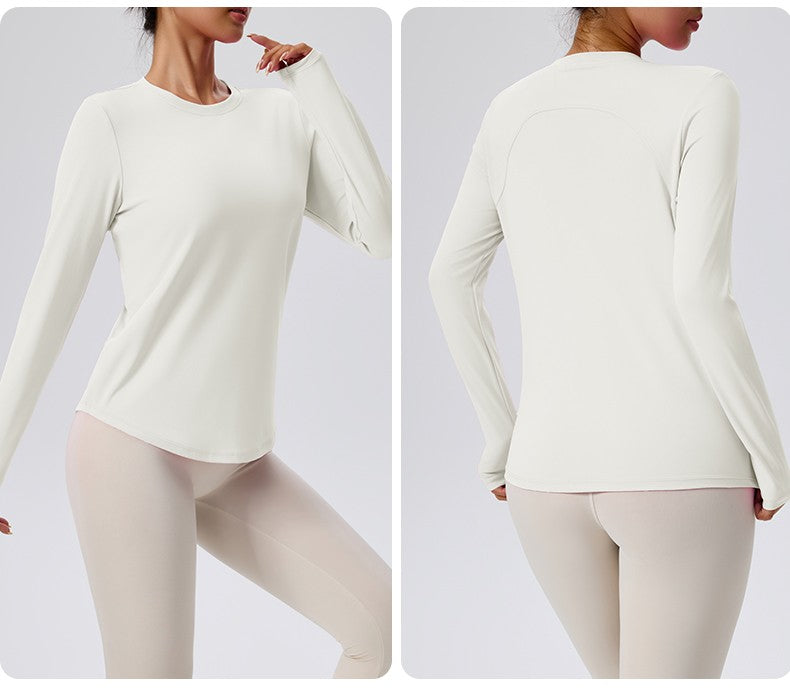 Naked Spring and Autumn Round Neck Fitness Yoga Clothing, Slimming and Slimming Base, Sports Top, Pilates Long Sleeve, Female