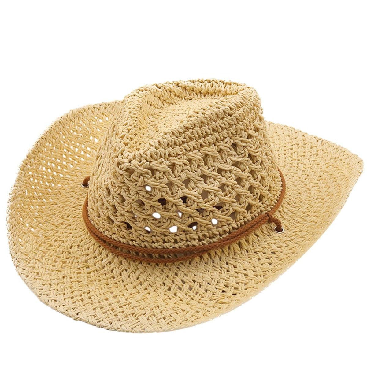 Women's Ethnic Style Cowboy Hat Hollow Out Breathable Summer Outdoor Casual Vacation Fashion Weave Wide Shapeable Brim Hats