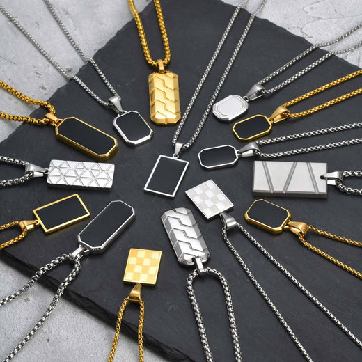 Vnox Small Dogtags Pendant Necklaces for Men Boys,Black Silver Color Stainless Steel Military Dog Tag with Box Chain Gift to Him